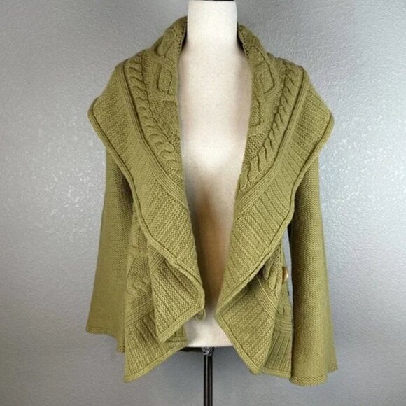 Sundance Women's Cable Knit Wrap Cardigan Sweater M Green 100% Merino Well - Picture 4 of 9